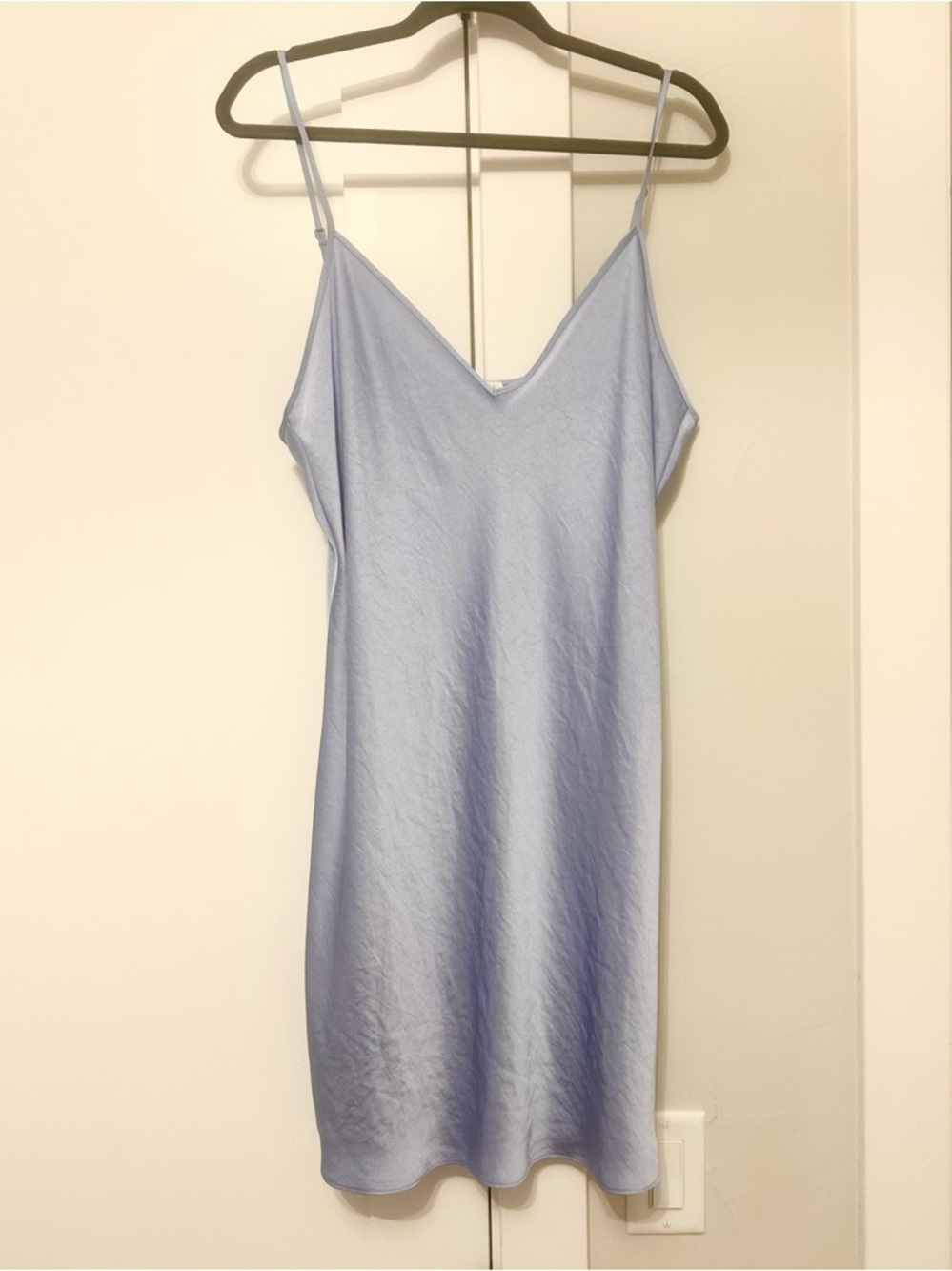 Aritzia Wilfred Slip Dress 2XL Blue Satin Mini Spaghetti Strap